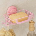 LEVERLOC Soap Holder Dish with Hooks for Shower, Bar Suction Cup Soap Tray Wall Mounted, Rustproof Stainless Steel Sponge Holder Caddy for Bathroom Bathtub Kitchen Sink, Pink