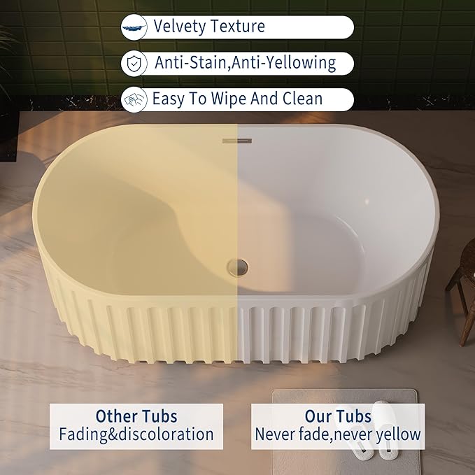 59-in Freestanding Bathtub - Acrylic Soaking Tub with Overflow Drain - CUPC Certified Thickened Design Glossy White for Bathroom