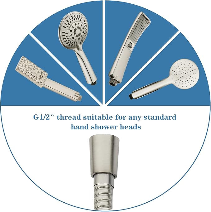 BRIGHT SHOWERS Shower Hose For Hand Held Shower Heads, 59 Inches Cord Stainless Steel Hand Shower Hose, Ultra-Flexible Replacement Part with Brass Insert, Brushed Nickel