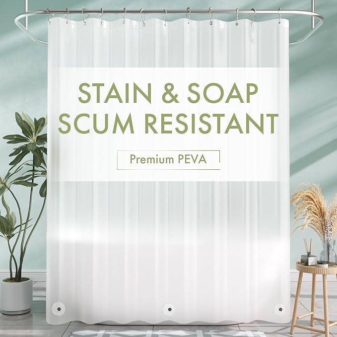 AmazerBath Shower Liner, 72x78 Plastic Frosted Shower Curtain Liner, PEVA Cute Shower Curtain Liners, Vinyl Waterproof Shower Curtain Liner with 3 Magnets, Lightweight Shower Curtains for Bathroom