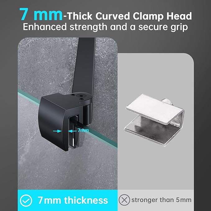 Frameless Shower Door Support Bar, Stainless Steel Wall-to-Glass Support Arm to Fixed Shower Glass Panel, for 1/4"-3/8" (6-10 mm) Door, 180° Pivot & Stow-Flat Mode (Matte Black, 51.2-inch(1300mm))