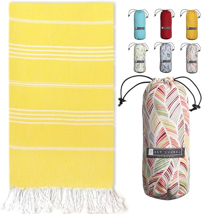 BAY LAUREL Turkish Beach Towel with Travel Bag 39 x 71 Quick Dry Sand Free Lightweight Large Oversized Towels Light