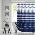 Extra Long Blue Shower Curtain, Modern Navy Blue and White Stripe Waterproof Polyester Shower Curtains for Bathroom, 72x84 Inches