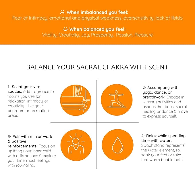 Sacral Chakra Natural Mist by Aromafume | 100ml/3.3 fl oz | Swadisthana | Aromatherapy Spray for Chakra Balance | Orange & Patchouli Extracts | Essential Oil Spray for Meditation, Yoga, Reiki