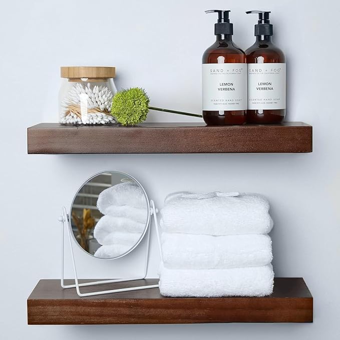 Homeforia Walnut 18 inch Floating Shelf, High End Solid Real Wood 18inch Floating Shelves for Wall Mounted, Dark Brown 18 inches Long Floating Shelves, Heavy Duty Bracket, 18 X 6.5 X 1.75 in, Set of 4
