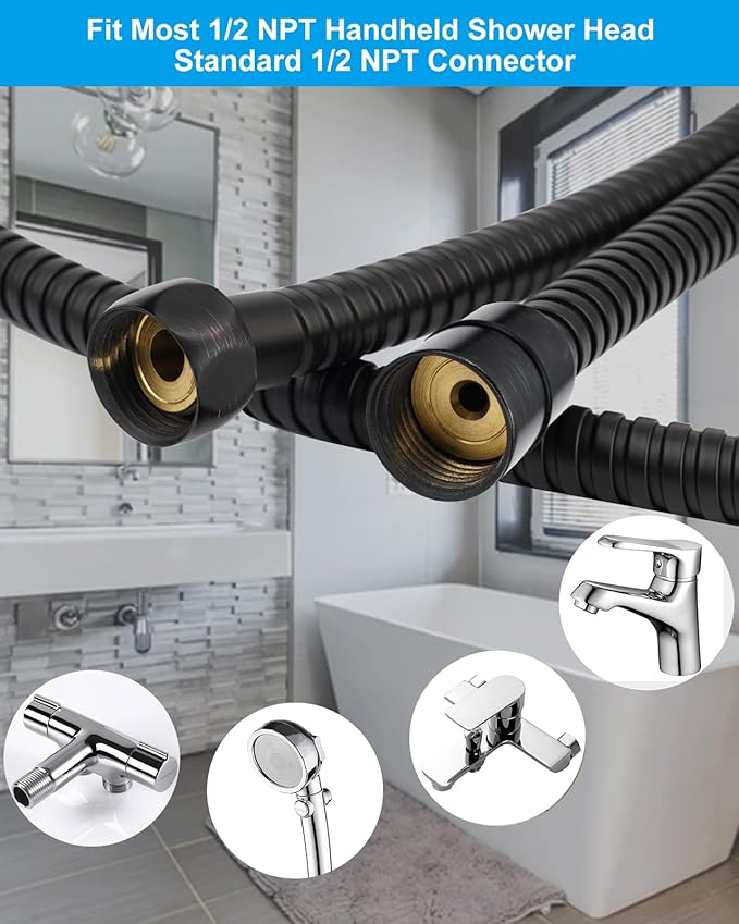 Hibbent All Metal Shower Hose, 90 Inch Stainless Steel Extra Long Shower Hose Replacement, Anti-Twist Flexible Bathroom Handheld Shower Head Hose Extension with Brass Insert & Nut, Oil Rubbed Bronze