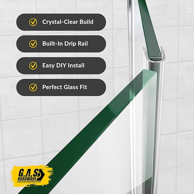 1/4" (6mm) Frameless Shower Door Seal – U-Type 22.5" (57.2cm) Ultra-Clear Bottom & Side Drip Rail Sweep Strips, 4 Pieces for Leak Protection, Water Control & Easy DIY Installation