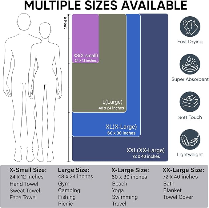 APEXUP Microfiber Travel Towel, Ultra Absorbent Quick Dry Towels, Lightweight Gym Sports Camping Towel for Workout, Yoga, Beach, Shower, Swimming (72"×40", Orange)