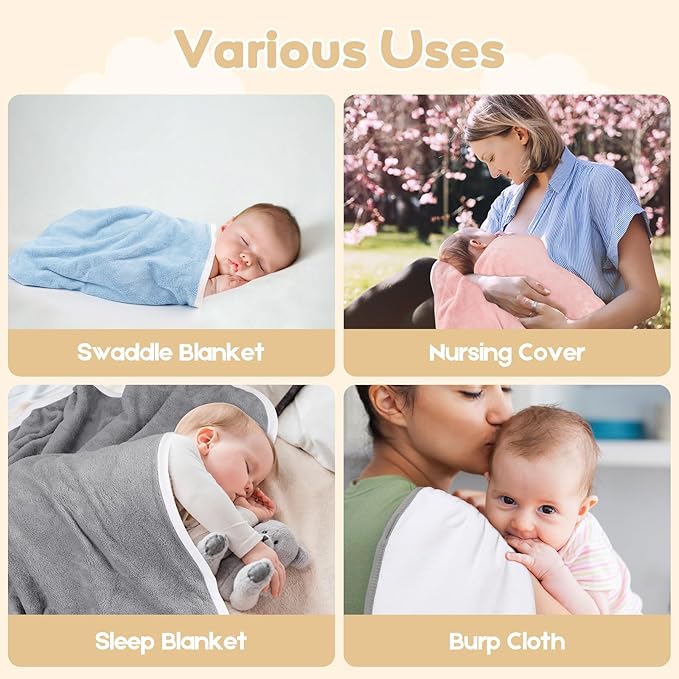 Hooded Towel for Newborn, 4 Pack Soft Coral Fleece Baby Towels, Ultra Absorbent Bath Cloths Bulk for Infants, Toddlers, Newborn Essential- 30 x 30 inch - Pink & White