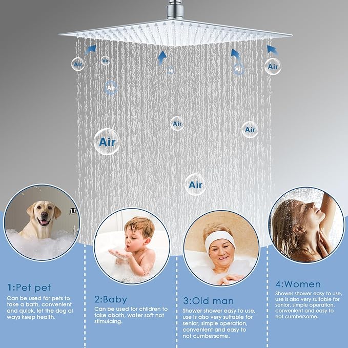 12" Shower Faucet Set Rain Shower System with 6" Wall Mounted Head Full Body Luxury Rain Shower System Rainfall Shower Head with Handheld Combo,3 Way Pressure Balance Valve Kit,Chrome