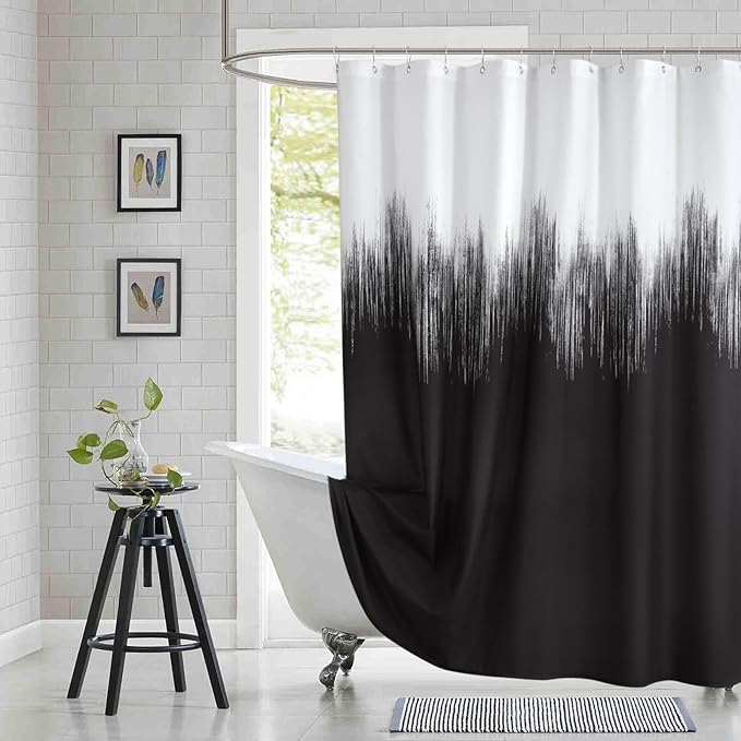 Stall Fabric Shower Curtain, Black and White Cloth Shower Curtains for Bathroom, Waterproof Bathroom Curtains, 54" W x 72" H