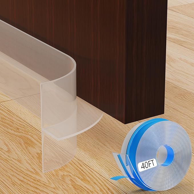 T-Shaped Silicone Door Weather Stripping for Side, 1.97 in x 40 Ft Door Draft Stopper Shower Seal Strip for Door Frame & Windows and Shower Sweep Gaps(Clear)