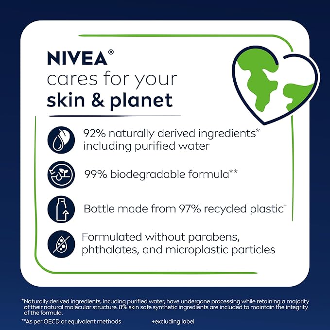 NIVEA Men Active Clean Body Wash with Natural Charcoal for Normal to Oily Skin, 3-in-1 Charcoal Body Wash, Face and Hair, Draws Out Dirt and Impurities, 16.9 Fl Oz Bottle, Pack of 3