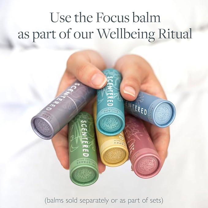 Scentered Aromatherapy Balm Stick for Focus & Concentration - Roll On Essential Oils Blend - Rosemary, Mint, Clary Sage in Shea Butter - Self-Care Stocking Stuffers for Women
