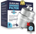 Wamery Shower Head Filter for Hard Water - Alkaline Multi‑Stage Inline Filter, Helps Reduce Chlorine & Odors, Universal 1/2‑Inch Fit, Easy Install, Extra Cartridge Included, Chrome