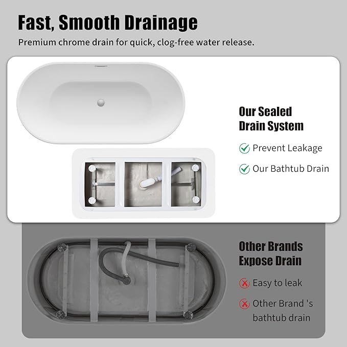 Freestanding Bathtub 67 Inch Acrylic Soaking Tub – Extra Large Free Standing Bath Tub with Integrated Overflow & Extendable Drain, Freestanding Bathtub Soaking Extra Large for Elegant Bathroom Design