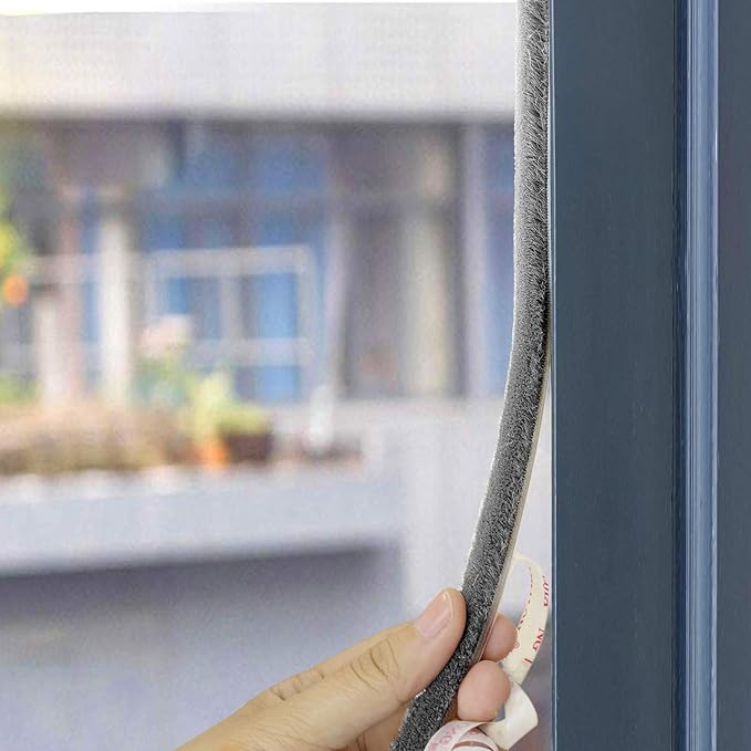 TORRAMI Felt Weather Stripping Seal Tape 11/32 inch x 11/32 inch x 16 ft, Self Adhesive Door Brush Seal Strip with New Package Neat Pile Keep Draft Out Warm in Winter, Grey