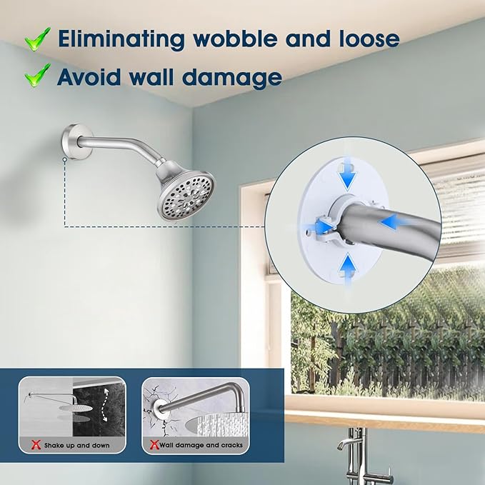 8 Inch Shower Arm with Flange and Stabilizer Bracket, Wall Mounted Shower Pipe Compatible with Rainfall Showerhead, Easy Installation, Brushed Nickel