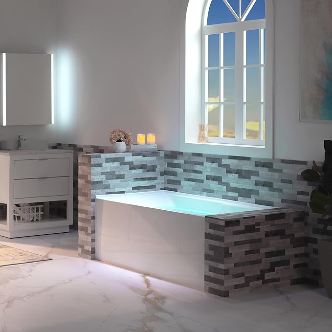 WOODBRIDGE 60" Acrylic Rectangular Alcove Soaking Bathtub in White with Right Drain, Chrome Pop-Up Drain Included BA6030R
