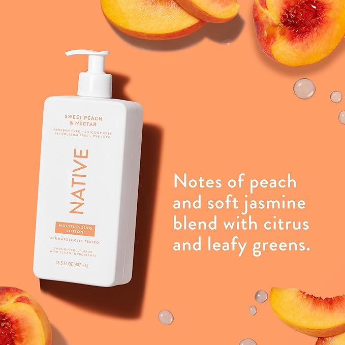 Native Body Lotion Contains Naturally Derived Plant-Based Moisturizers for Women and Men | Restores Dry Skin, Peach & Nectarine, 16.5 fl oz