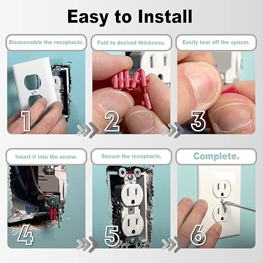 Outlet Spacers for Electrical Box, RonJea 48 PCS Switch and Receptacle Spacers for Loose Outlet Plug Fix, Electrical Extender Outlet Shims Light Switch Spacer