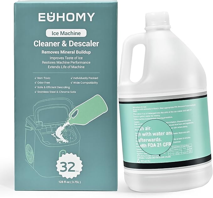 EUHOMY 32 Uses Ice Machine Cleaner Descaler (1 Gallon / 3.75L), 128 Fl OZ Ice Maker Cleaner, Ideal Universal Descaling Solution for All Brands Ice Maker, Single Use Coffee and Espresso Machines
