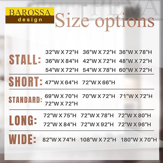 Barossa Design Shower Curtain Liner with 6 Magnets - Clear Plastic Shower Curtain Liner, See Through Vinyl Bath Curtain with Metal Grommets for Bathroom - Clear, 70x72