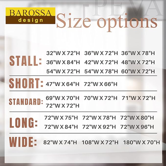 Barossa Design Long Shower Curtain Liner 78" Height - 6 Magnets & 8G Heavy Duty PEVA, Waterproof, PVC Free, Metal Grommets, Clear, 72x78