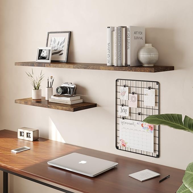 Wall Shelf Set of 3, Rustic Brown Floating Shelves 30 in W x 10 in D x 1 in H, Wooden Floating Wall Shelf with Invisible Brackets for Living Room/Bedroom/Bathroom/Kitchen Storage and Decor