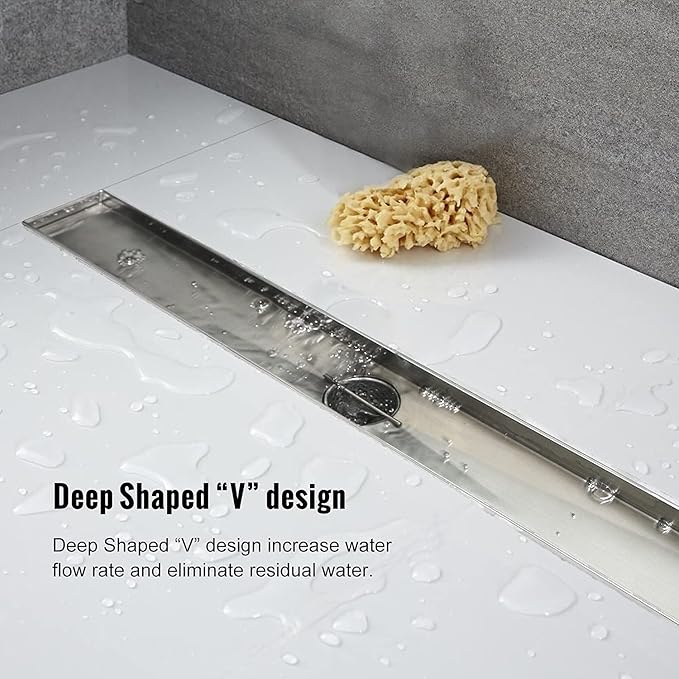 Linear Shower Drain, 72 inch Drain with Tile Insert 2-in-1 Panel, Brushed 304 Stainless Steel Shower Floor Drain, Linear Drain with Hair Strainer and Adjustable Feet