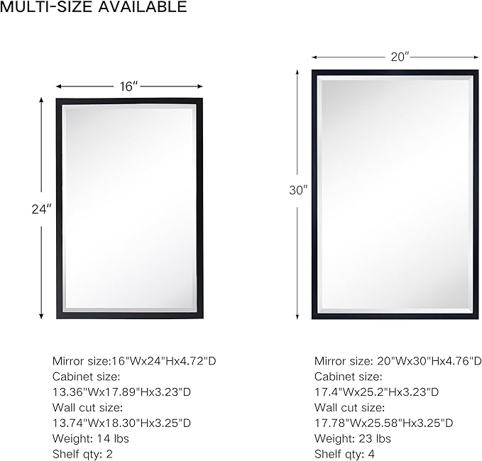 TEHOME Gold Metal Framed Recessed Bathroom Medicine Cabinet with Mirror Rectangle Tilting Beveled Vanity Mirrors for Wall 16 x 24 inches