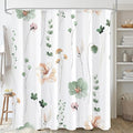 Gibelle Long Shower Curtain 72 x 78, Watercolor Floral Fabric Shower Curtain, Sage Green Beige Flower Decorative Bathroom Shower Curtain Set