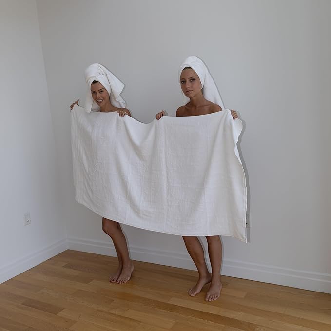 Mosobam Luxury Turkish Towels Set of 4 Bath Sheets 35X70 White Oversize 700 GSM Bamboo Viscose & Aegean Turkish Combed Cotton