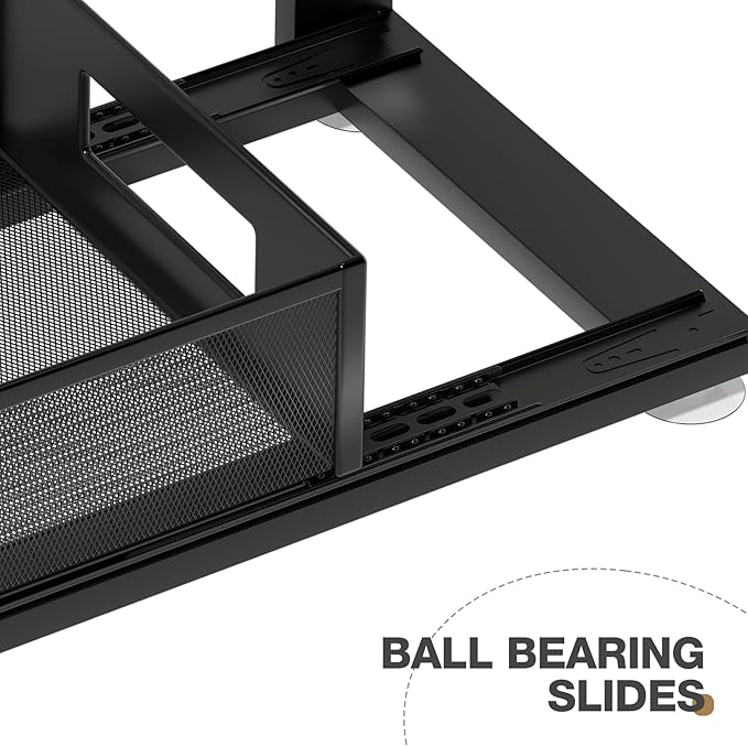 2 Pack 21.3IN-Depth Under Sink Organizer with Next-Gen Ball-Bearing Slides,2-Tier Pull Out Cabinet Storage,Height Adjustable Drawer Shelf for Bathroom,Kitchen,Laundry,Cabinet,Pantry-Black