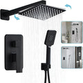 8 Inch Shower System with Tub Spout, Black Shower Faucet Set for Bathroom, Square High Pressure Shower Head, 2-Setting Handheld Faucets Sets, Wall Mounted Rainfall Shower Valve Kit