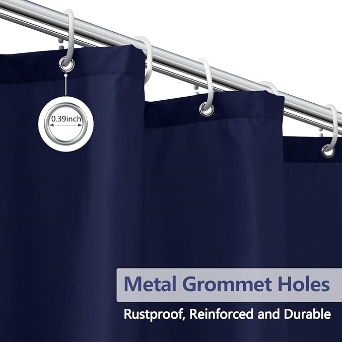 72 x 78 inch Navy Blue Extra Long Fabric Shower Curtain Liner, Waterproof Cloth Shower Liner with 3 Large Magnets, Bathroom Long Shower Curtain Lightweight Washable