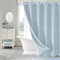 MitoVilla No Hooks Needed Extra Long Shower Curtain Liner Set, Blue 86 inch XL Heavyweight Waffle Fabric Cloth Shower Curtains Set with Snap-in Liner for Modern Luxury Hotel & Spa Bathroom Decor
