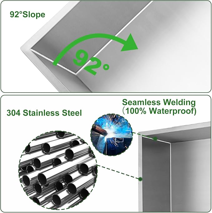 Shower Niche, Stainless Steel Elegant Bathroom Niche, No Tile Needed Recessed Shower Shelf Organizer for Storage