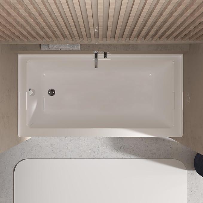 60x30 Inch Acrylic Drop-in Bathtub, Rectangular Soaking Tub with Integral Apron,Built-in Bathtub, Matte Drain and Overflow, Ergonomic Design, Easy Installation for Bathroom, Left Overflow and Drain