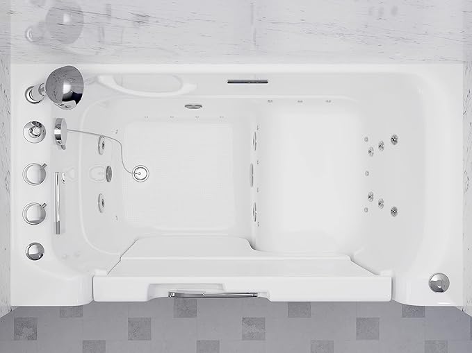 ANZZI Walk In Tub for Seniors 29"x53" Left Drain ADA Wheelchair Accessible - 30 Therapeutic Jets, Quick Fill Faucet, Aromatherapy, Chromatherapy - Compact Design | 2953WCLWD