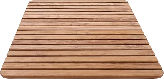 Nordic Style Premium Teak Shower and Bath Mat for Indoor and Outdoor Use - Non-Slip Wooden Platform for Spa, Sauna, Pool, Hot Tub - Flooring Decor and Protector (24" x 24", Natural Finish)