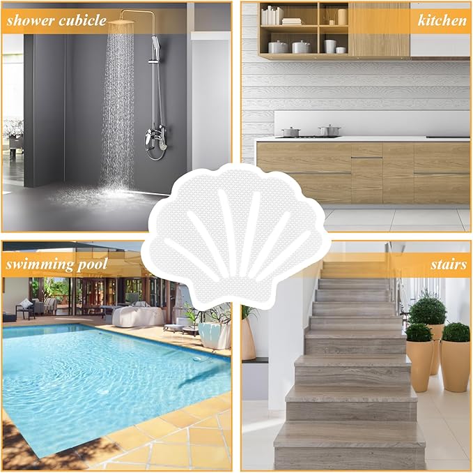12 Pcs Non Slip Bathtub Stickers White Adhesive Decals Sea Shell Shape Shower Stickers for Floor, Ladders, Bath Tub, Stairs, Bathroom