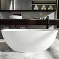 Cpingao 67" Freestanding Bathtub, Oval Shaped Stone Resin Freestanding Tubs, Solid Surface Matte White Soaking Tub with Overflow and Pop-up Drain 8801-1700