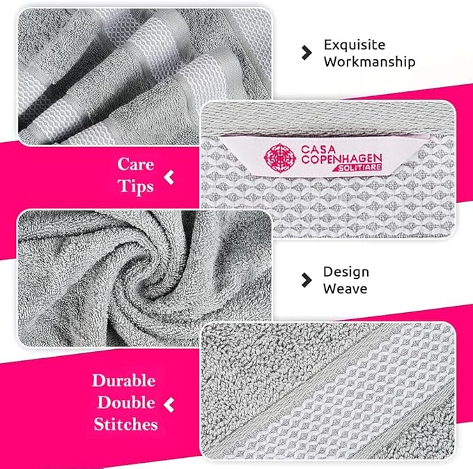 CASA COPENHAGEN Solitaire Mix 6 Pieces Towel Set- Navy Blue + Grey Violet, 600 GSM 2Bath Towel 2Hand Towel 2Washcloth, Designed in Denmark Made of Soft Egyptian Cotton for Bathroom, Kitchen & Shower