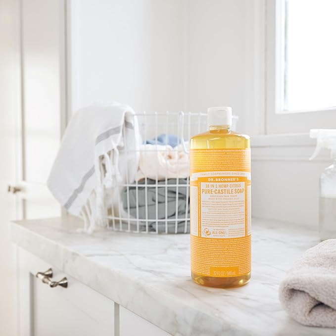 Dr. Bronner's Magic Soap-Pure-Castile Liquid Soap (Citrus, 32oz, 2-Pack)-Regenerative Organic Certified Oils, 18-in-1 Uses: Body, Hair, Laundry, Pets & Dishes, Concentrated, Vegan, Non-GMO