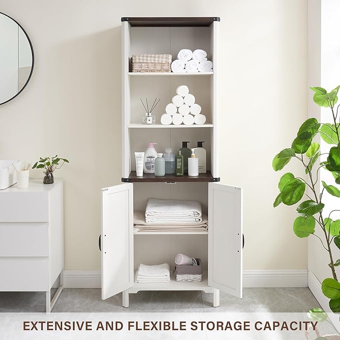 70.87 Tall Bathroom Storage Cabinet, Farmhouse Storage Cabinet with 2 Barn Doors and Adjustable Shelves, Bathroom Organizer for Living Room, Entryway, Kitchen (Antique White)