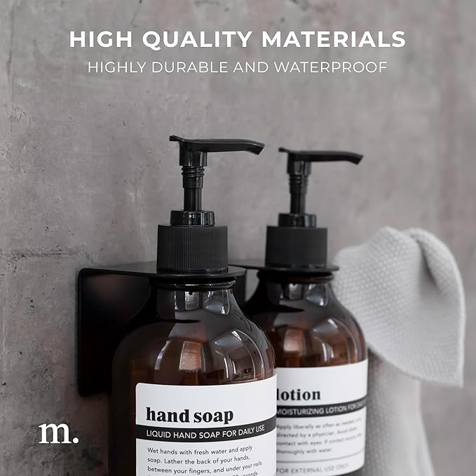 MaisoNovo Adhesive Soap Holder | Shampoo Bottle Holder Set of 2 - Black | Soap Bottle Holder | Wall Mounted Soap Holder | Soap Dispenser Holder