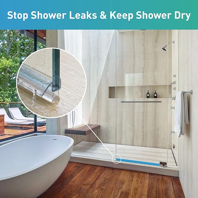 Shower Door Bottom Seal, 2 PCS 5/16" x 36" Shower Door Sweep for 5/16 Inch Glass, Frameless Glass Door Seal Strip,Stop Shower Leaks and Create a Water Barrier