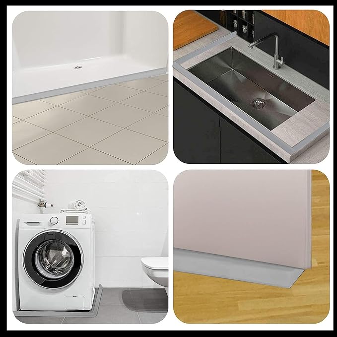 Raycity Shower Threshold Water Dam Barrier,Shower Door and Kitchen Water Strip Dam Shower Guard for Dry And Wet Separation Caulk Seal Strip Edge Trim(98Inches/Grey)