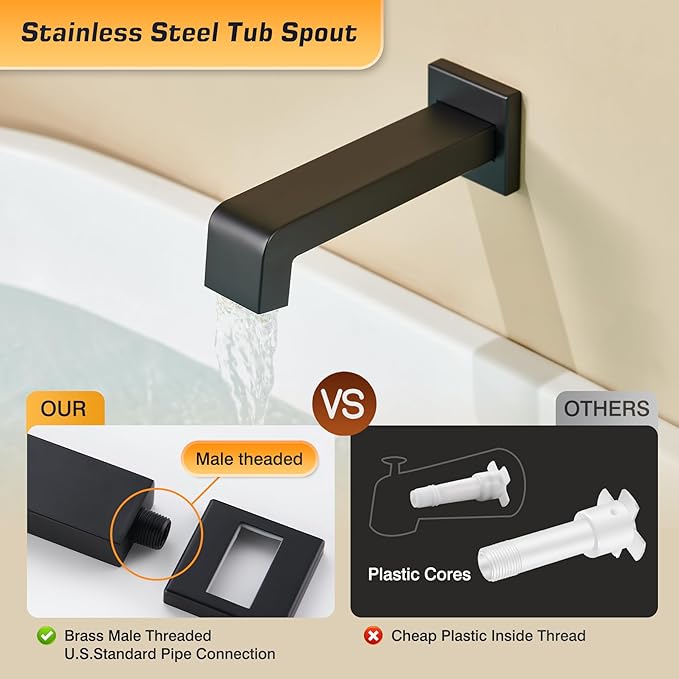 shower system with tub spout and 12 Inch Rain Shower Heads with Handheld Spray, Shower Faucet Set Dual Shower Heads with Handheld Spray Combo, Black Shower Head and Handle Set